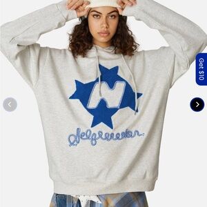 AELFRIC EDEN STELLARIS Embroidered Hoodie Sweatshirt Grey Blue Star Sz S